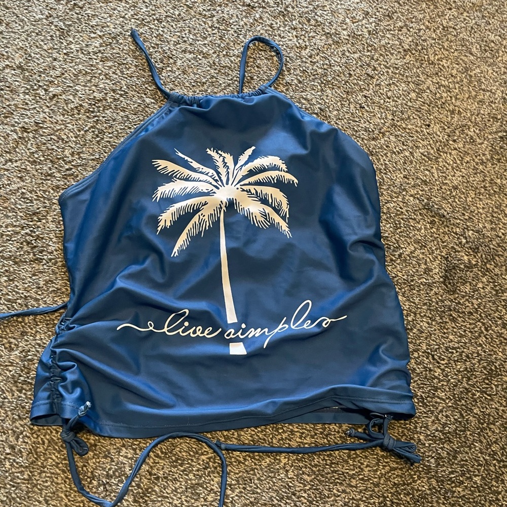 Simple Blue and White Swim Coverup with Palm Tree Design